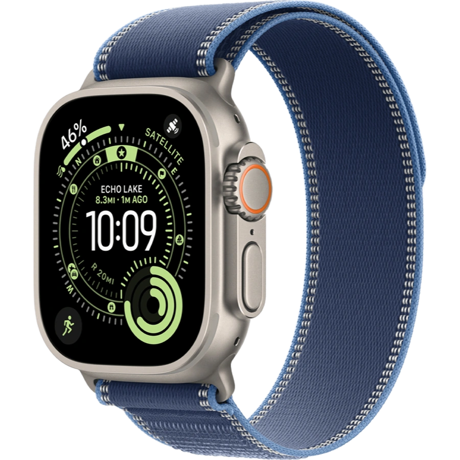 Apple Watch Ultra 3 GPS + Cellular 49mm Natural Titanium Case with Blue/Bright Blue Trail Loop - S/M (MEWR4)