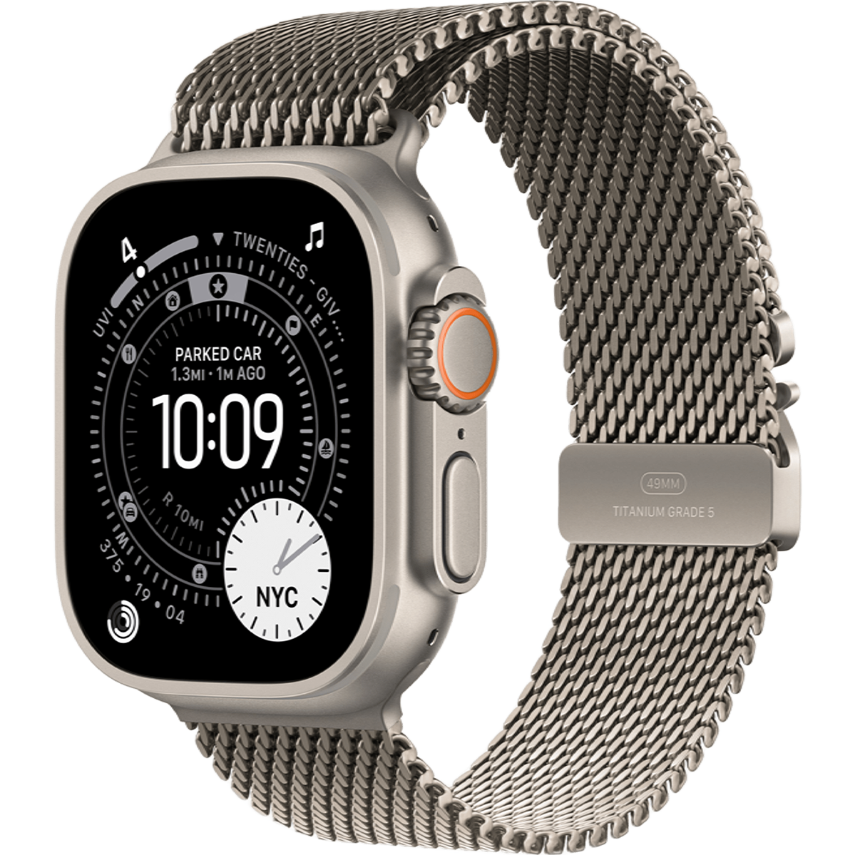 Apple Watch Ultra 3 GPS + Cellular 49mm Natural Titanium Case with Natural Titanium Milanese Loop - Medium (MEWY4)