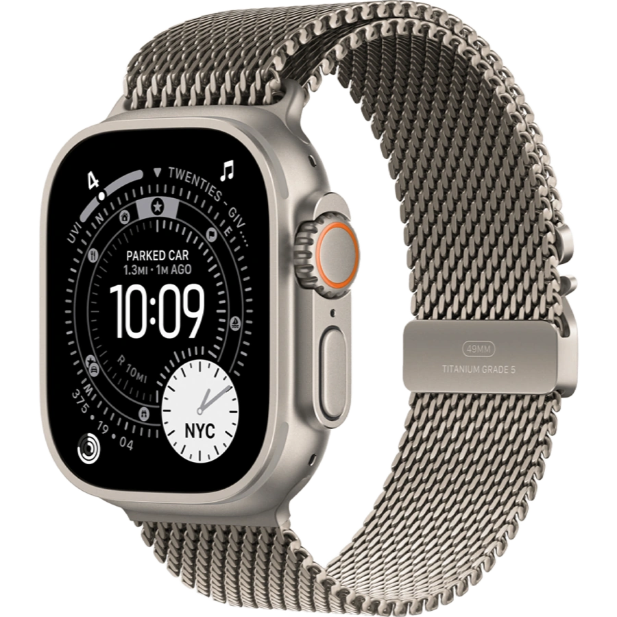 Apple Watch Ultra 3 GPS + Cellular 49mm Natural Titanium Case with Natural Titanium Milanese Loop - Large (MF0E4)