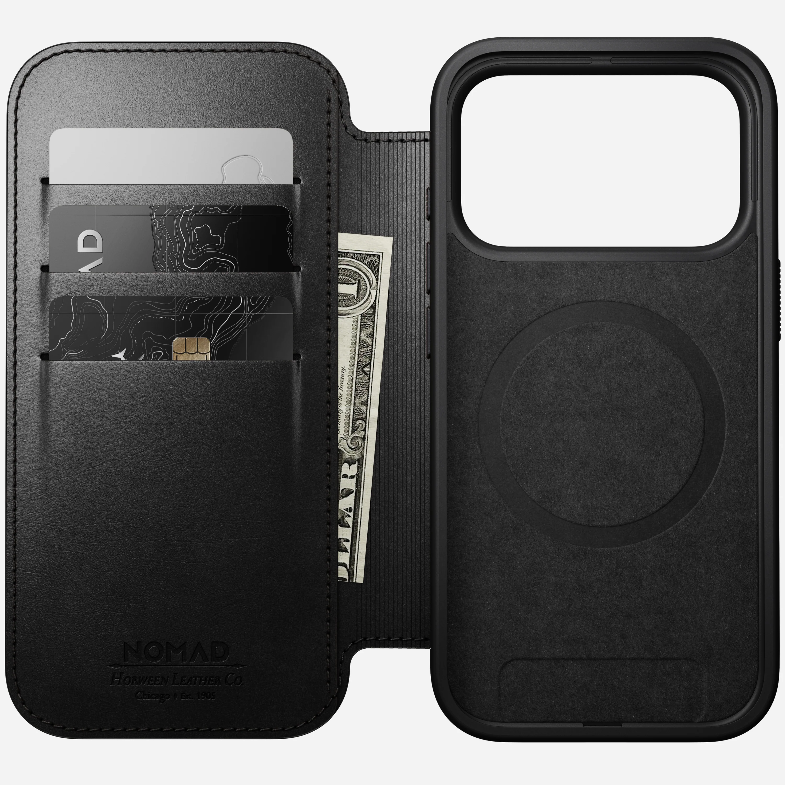 Чехол-книжка Nomad Modern Horween Leather Folio Case for iPhone 17 Pro - Black (NM014162858)