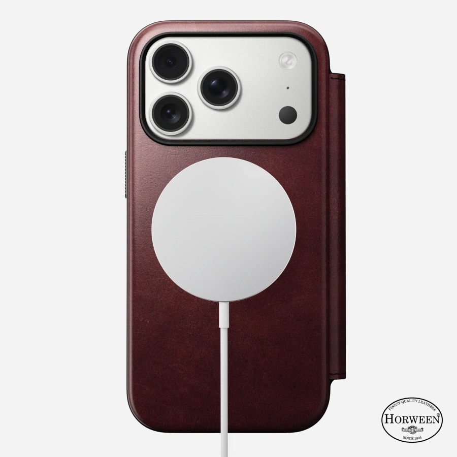Чохол-книжка Nomad Modern Horween Leather Folio Case for iPhone 17 Pro - Limited Edition: Burgundy Chromexcel (NM011833858)