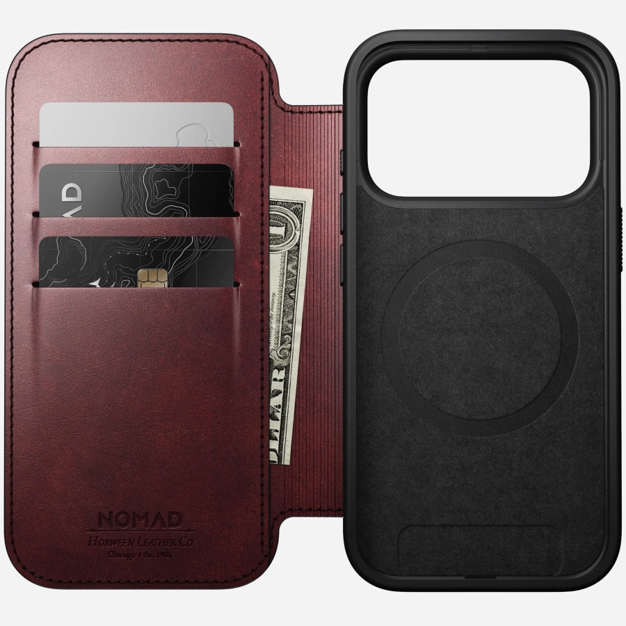 Чохол-книжка Nomad Modern Horween Leather Folio Case for iPhone 17 Pro - Limited Edition: Burgundy Chromexcel (NM011833858)