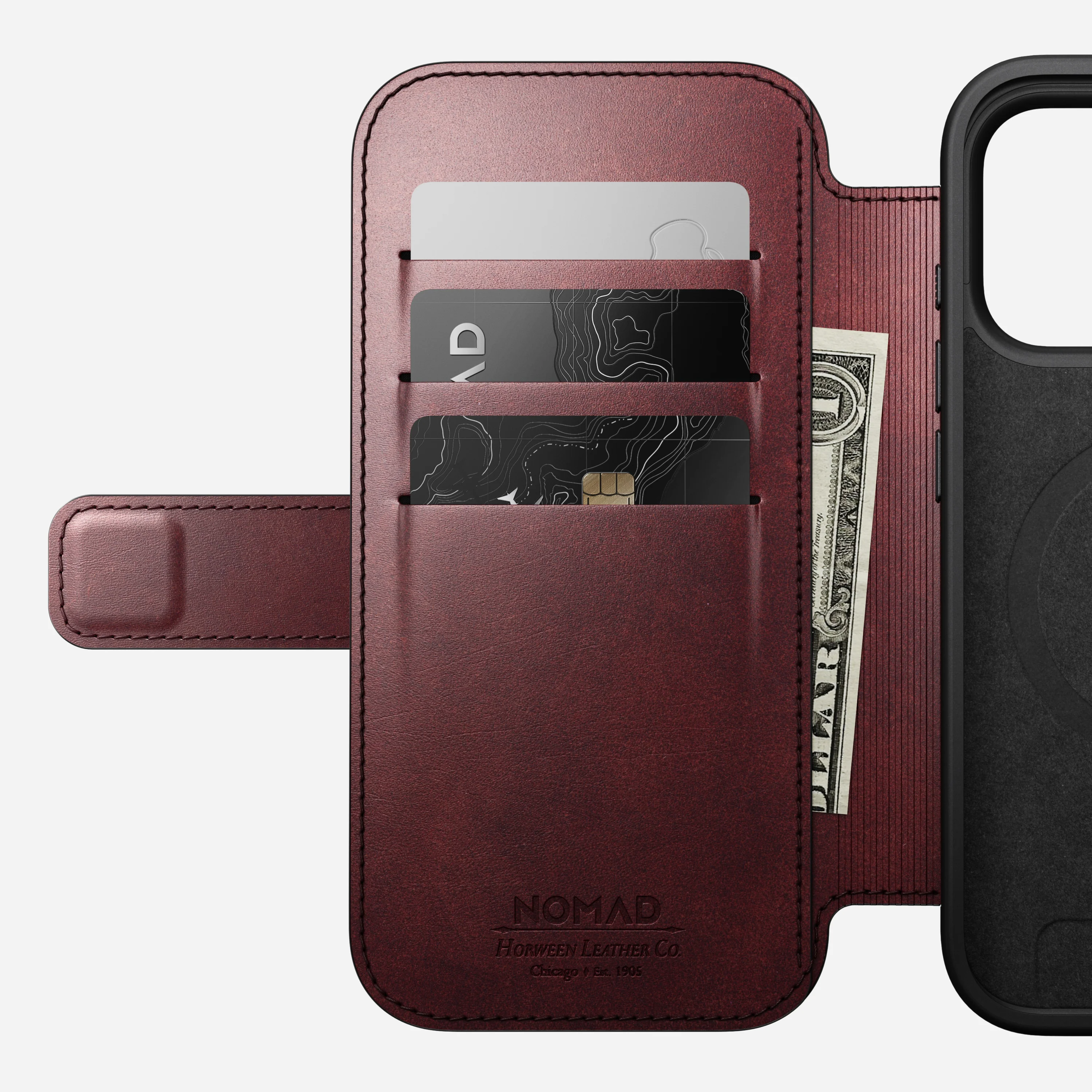 Чехол-книжка Nomad Modern Horween Leather Folio Case for iPhone 17 Pro - Limited Edition: Burgundy Chromexcel (NM011833858)