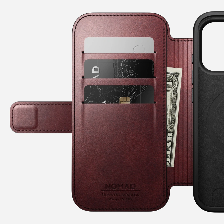 Чохол-книжка Nomad Modern Horween Leather Folio Case for iPhone 17 Pro - Limited Edition: Burgundy Chromexcel (NM011833858)