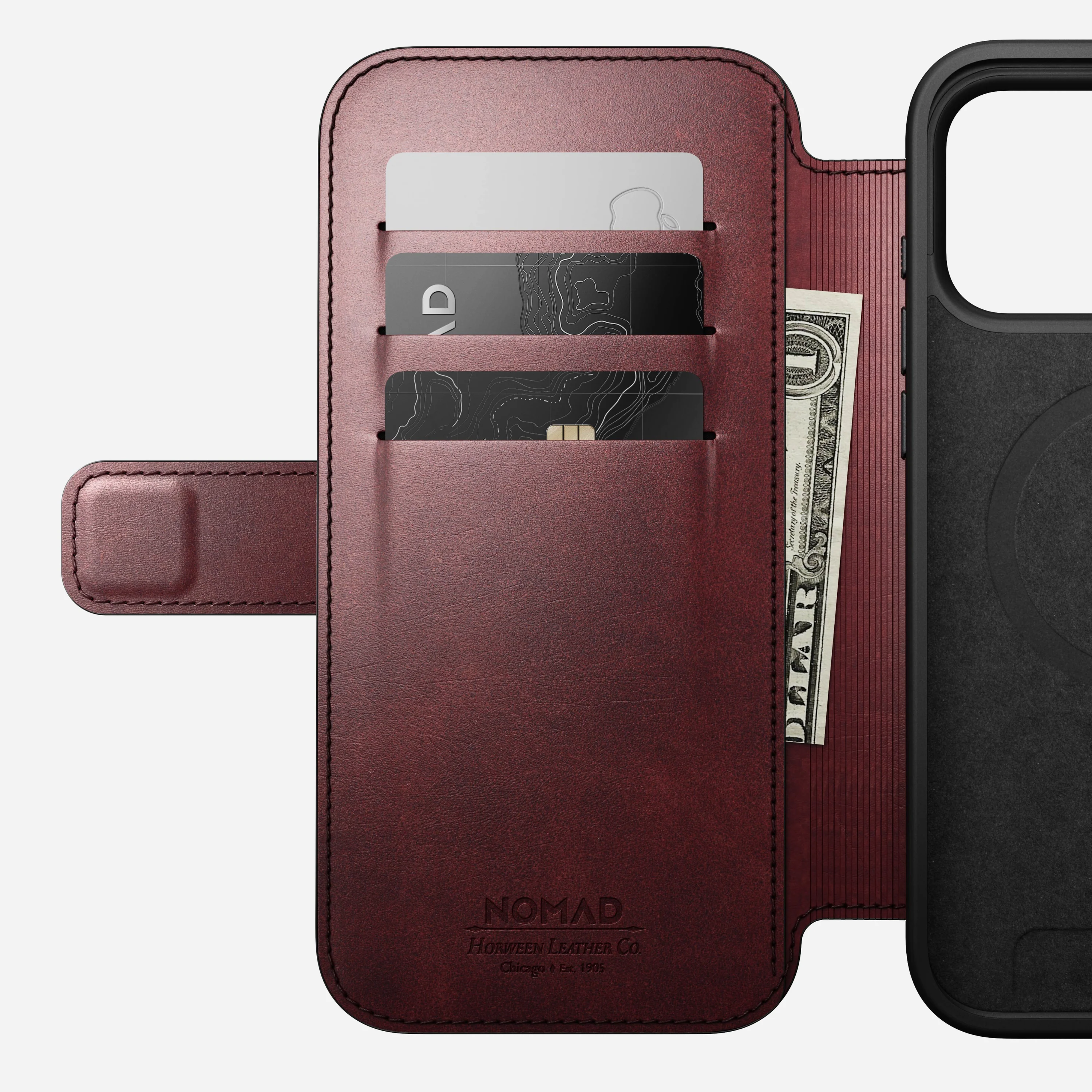 Чехол-книжка Nomad Modern Horween Leather Folio Case for iPhone 17 Pro Max - Limited Edition: Burgundy Chromexcel (NM011826858)