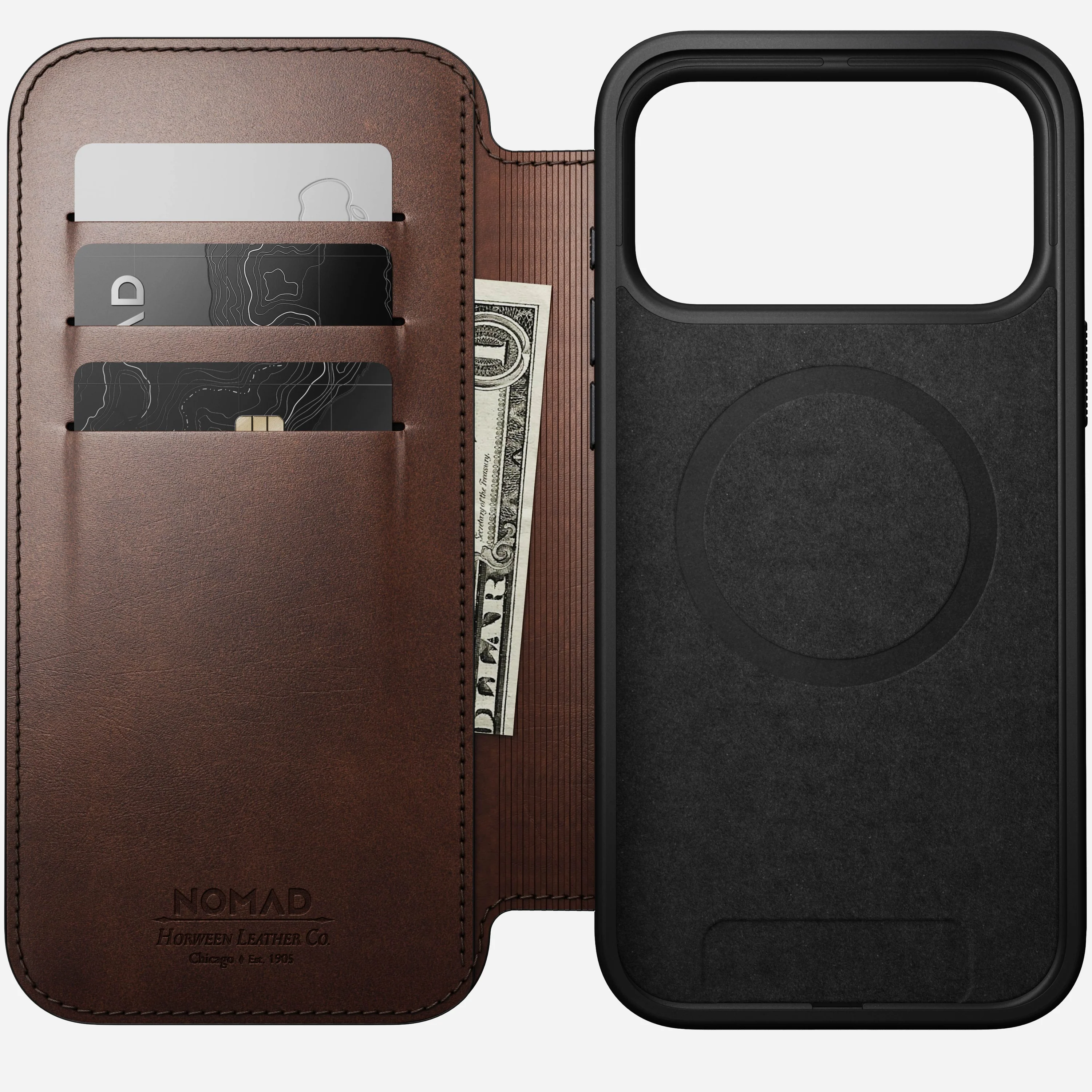 Чехол-книжка Nomad Modern Horween Leather Folio Case for iPhone 17 Pro Max - Rustic Brown (NM014100858)