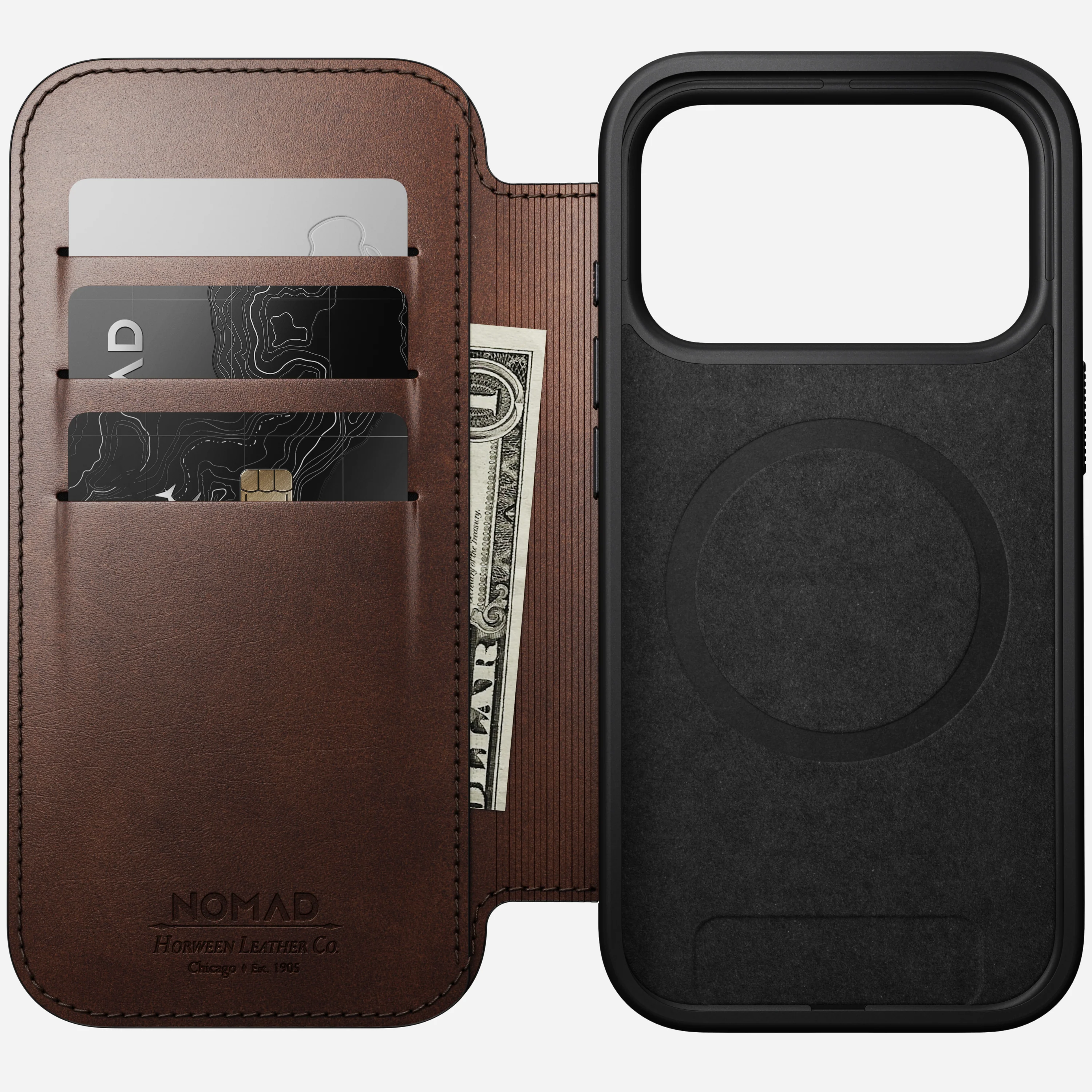 Чехол-книжка Nomad Modern Horween Leather Folio Case for iPhone 17 Pro - Rustic Brown (NM014155858)