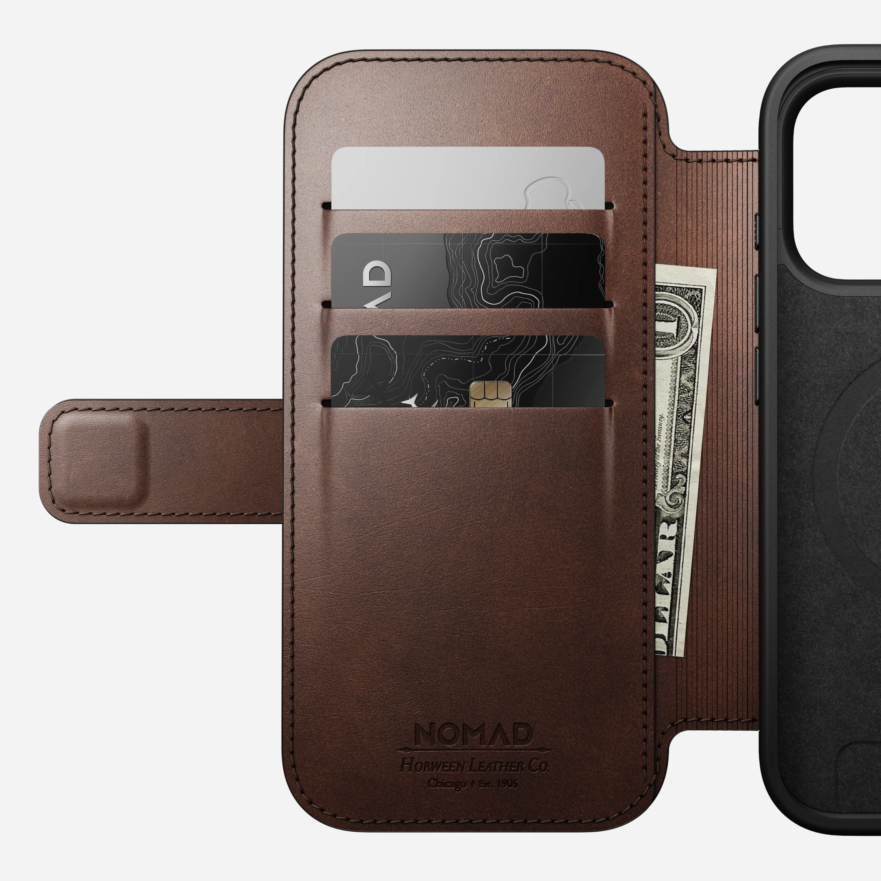 Чехол-книжка Nomad Modern Horween Leather Folio Case for iPhone 17 Pro - Rustic Brown (NM014155858)