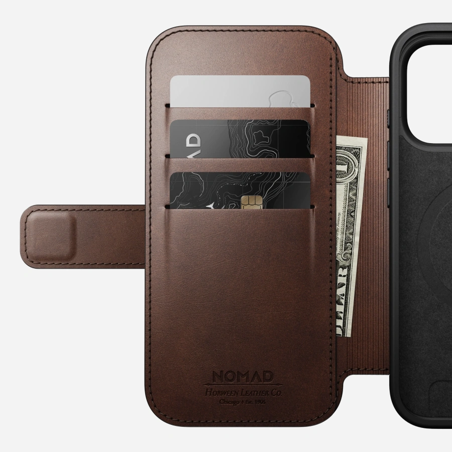 Чохол-книжка Nomad Modern Horween Leather Folio Case for iPhone 17 Pro - Rustic Brown (NM014155858)