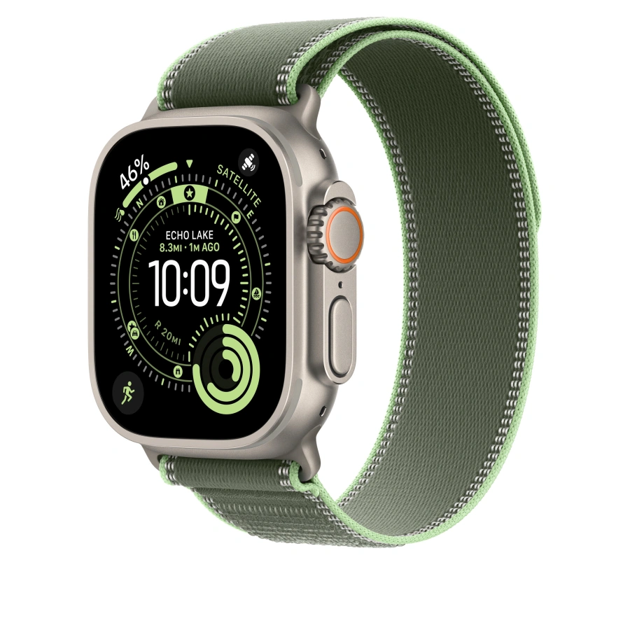 Ремінець Apple Green/Neon Trail Loop - Natural Titanium Finish для Apple Watch 44/45/46/49mm - M/L (MFT54)