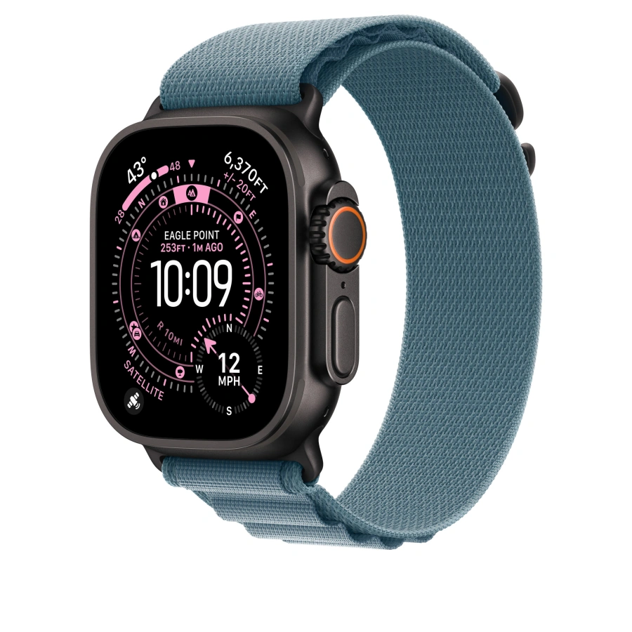 Ремінець Apple Light Blue Alpine Loop - Black Titanium Finish для Apple Watch 44/45/46/49mm - Large (MG9M4)