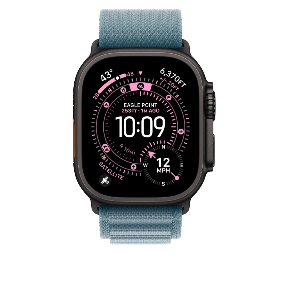 Ремінець Apple Light Blue Alpine Loop - Black Titanium Finish для Apple Watch 44/45/46/49mm - Medium (MG9L4)