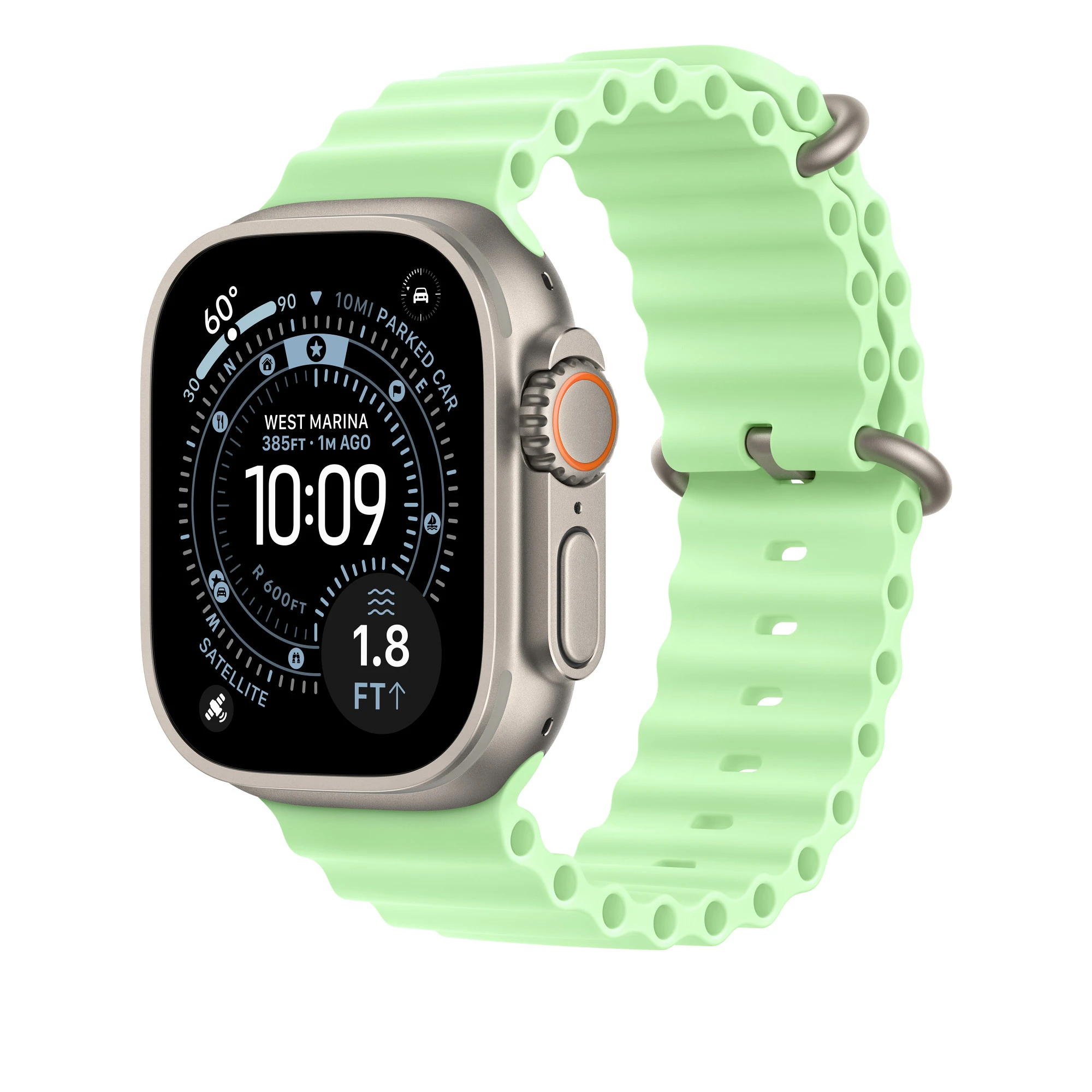 Ремешок Apple Neon Green Ocean Band - Natural Titanium Finish для Apple Watch 44/45/46/49mm (MGCF4)