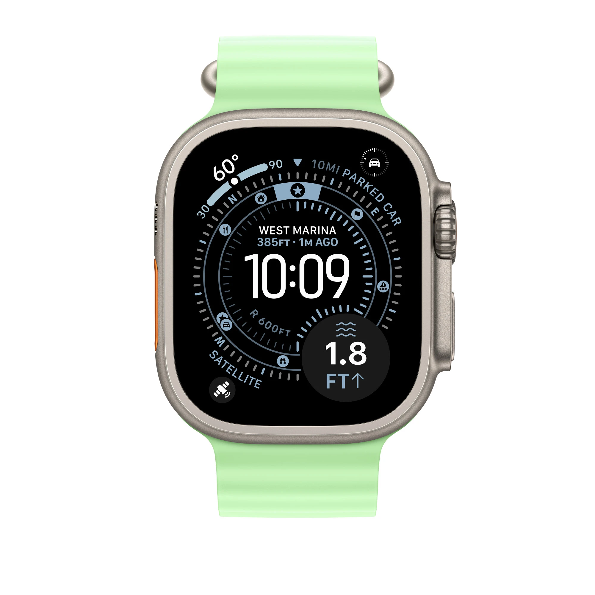 Ремешок Apple Neon Green Ocean Band - Natural Titanium Finish для Apple Watch 44/45/46/49mm (MGCF4)