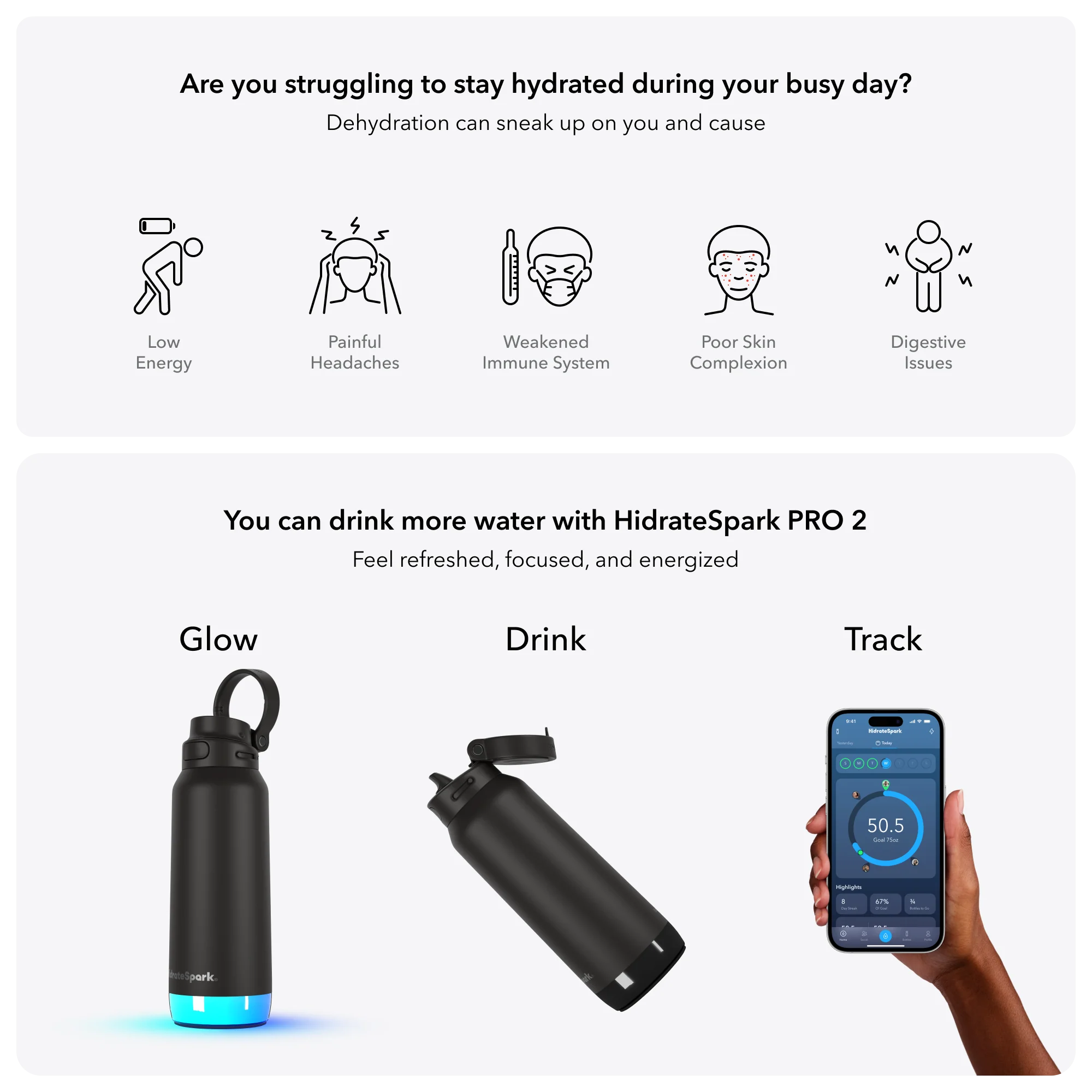 Розумна пляшка для води HidrateSpark PRO 2 Smart Bottle - Straw Lid 32oz/946 ml - Black