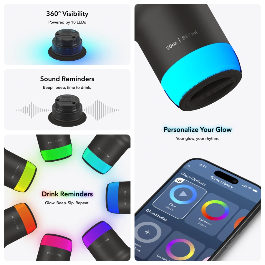 Умный стакан для воды и горячих напитков HidrateSpark PRO 2 Smart Tumbler 30 oz/887ml - Black