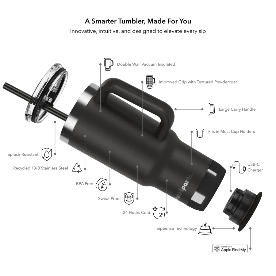 Умный стакан для воды и горячих напитков HidrateSpark PRO 2 Smart Tumbler 30 oz/887ml - Black