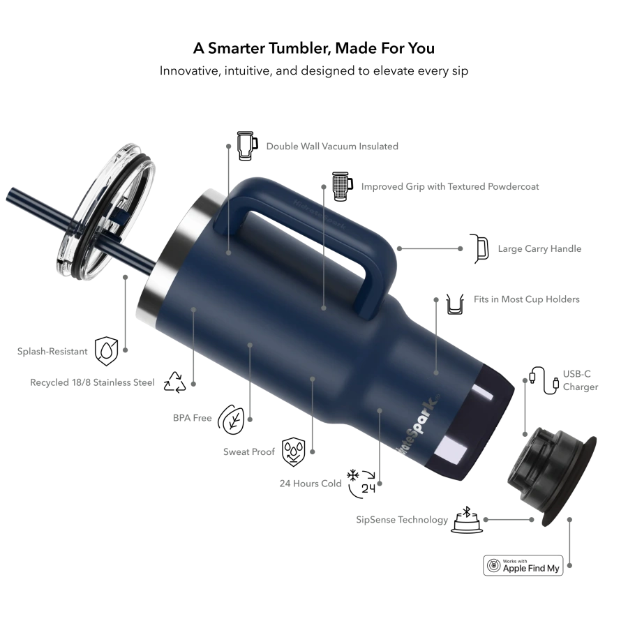 Умный стакан для воды и горячих напитков HidrateSpark PRO 2 Smart Tumbler 30 oz/887ml - Navy