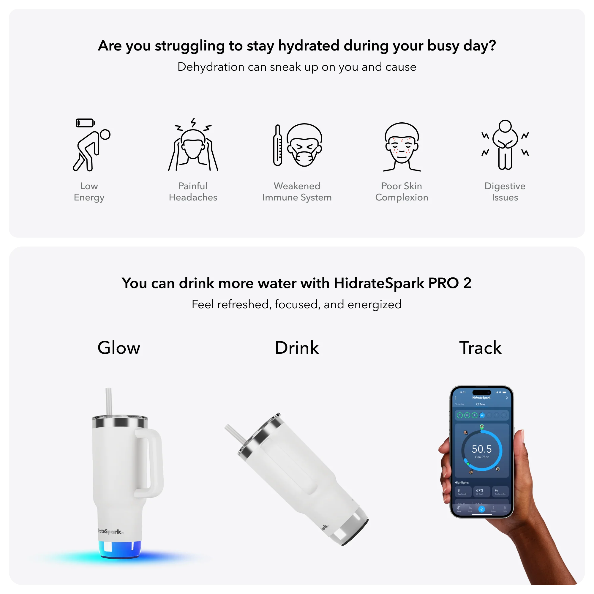 Розумний стакан для води та гарячих напоїв HidrateSpark PRO 2 Smart Tumbler 30 oz/887ml - White