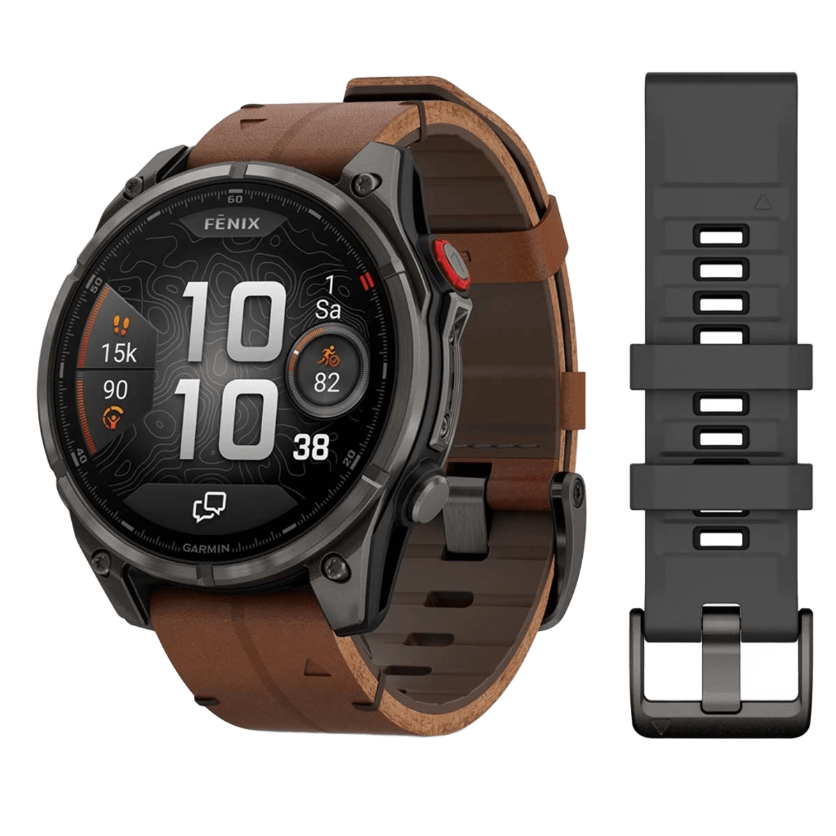 Смарт-годинник Garmin Fenix 8 Pro 47 mm AMOLED Sapphire - Carbon Gray DLC Titanium with QuickFit Leather Strap 22 mm + Black/Pebble Gray Silicone Band (010-03198-40)