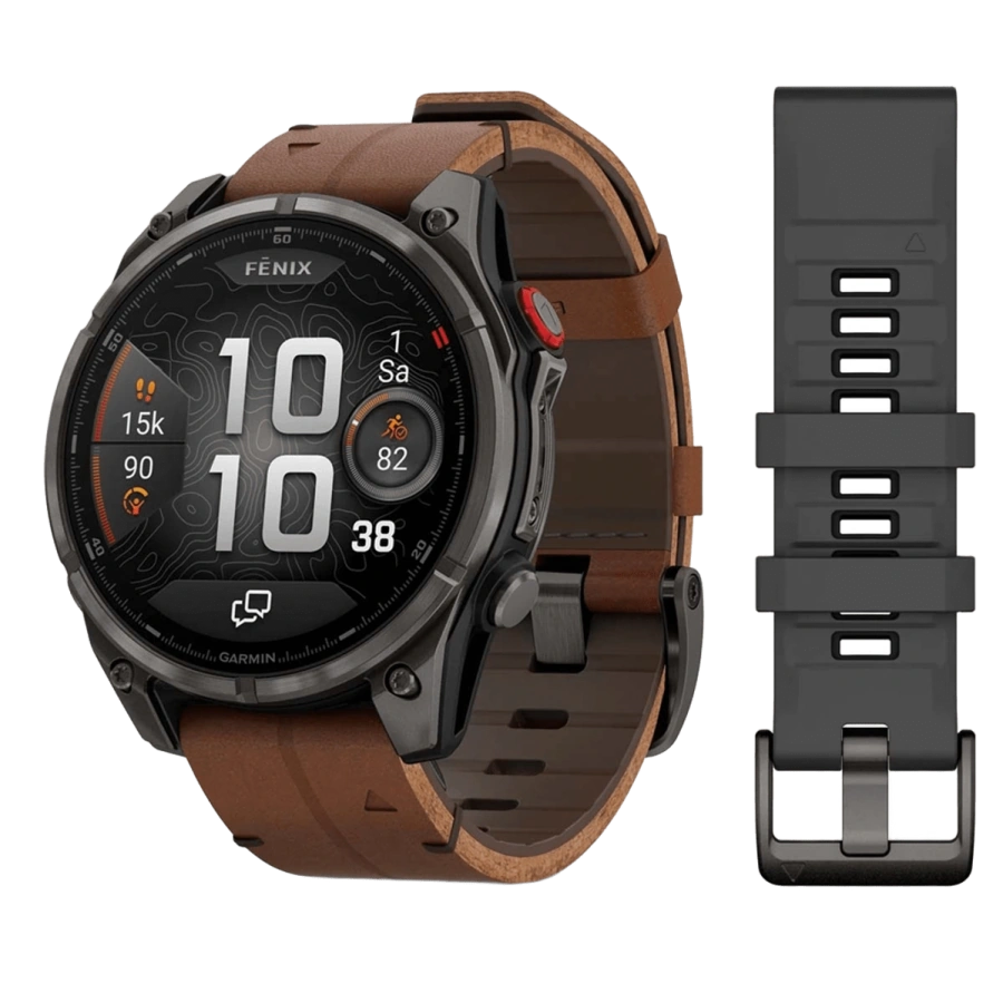 Смарт-годинник Garmin Fenix 8 Pro 47 mm AMOLED Sapphire - Carbon Gray DLC Titanium with QuickFit Leather Strap 22 mm + Black/Pebble Gray Silicone Band (010-03198-40)