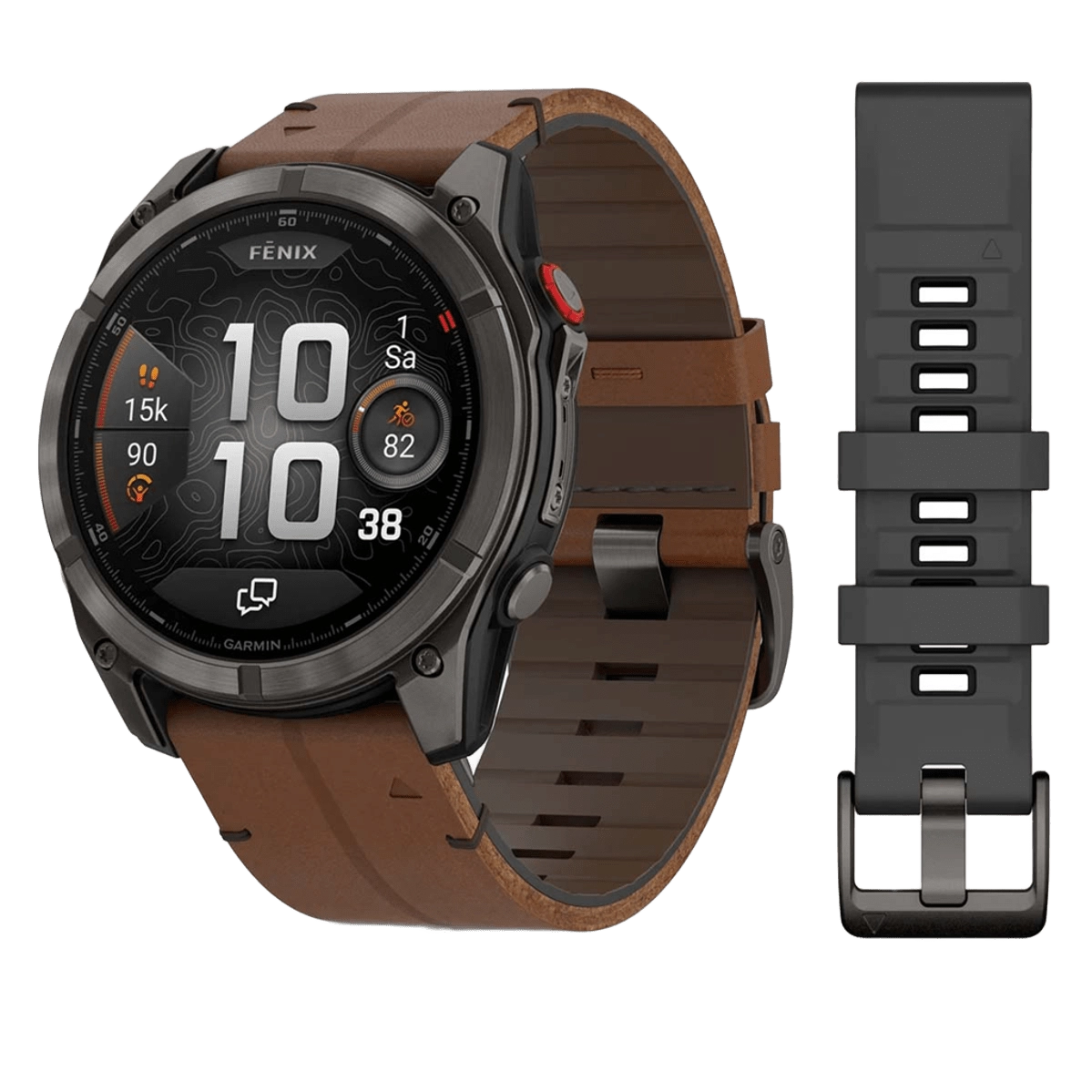 Смарт-годинник Garmin Fenix 8 Pro 51 mm AMOLED Sapphire - Carbon Gray DLC Titanium with QuickFit Leather Strap 26 mm + Black/Pebble Gray Silicone Band (010-03199-40)