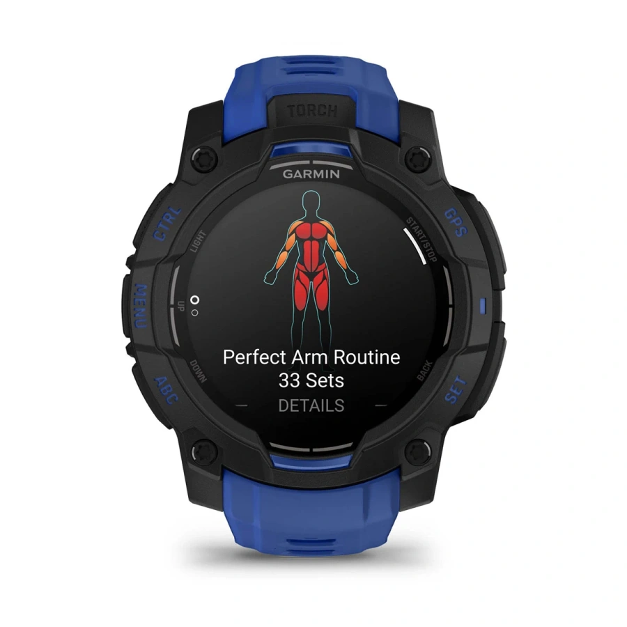 Смарт-годинник Garmin Instinct 3 45mm AMOLED Black with Bolt Blue/Black Band (010-02936-03)