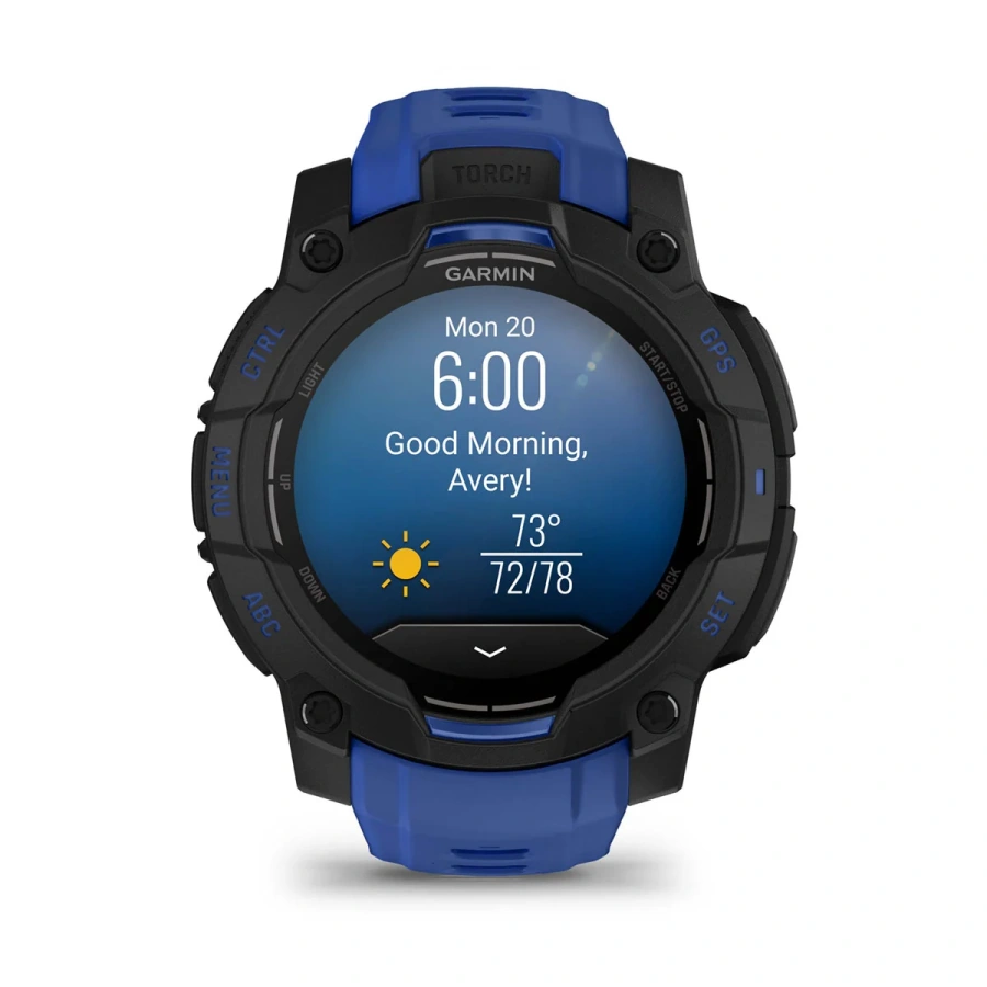 Смарт-годинник Garmin Instinct 3 45mm AMOLED Black with Bolt Blue/Black Band (010-02936-03)