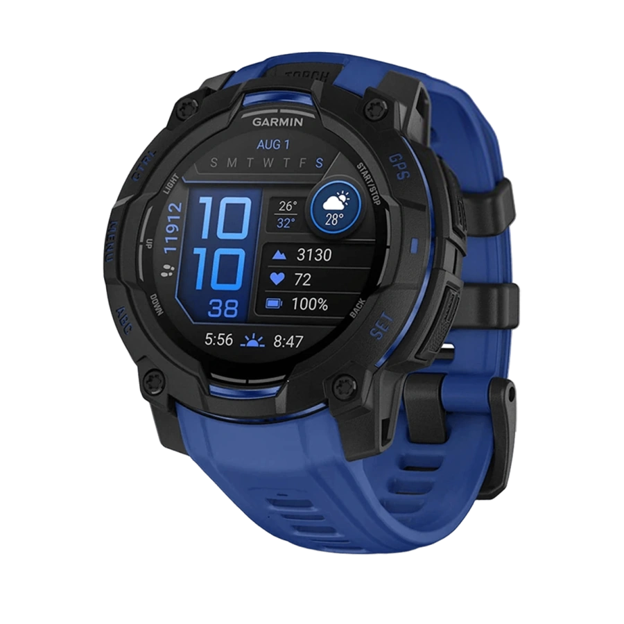 Смарт-годинник Garmin Instinct 3 45mm AMOLED Black with Bolt Blue/Black Band (010-02936-03)