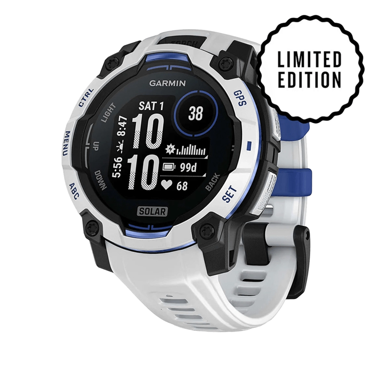 Смарт-годинник Garmin Instinct 3 45mm Solar Whitestone with Whitestone/Bolt Blue Band (010-02934-03)