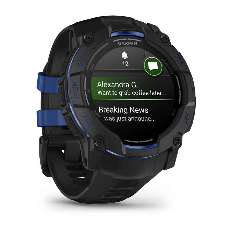 Смарт-годинник Garmin Instinct 3 50mm AMOLED Black with Black/Bolt Blue Band (010-03020-03)