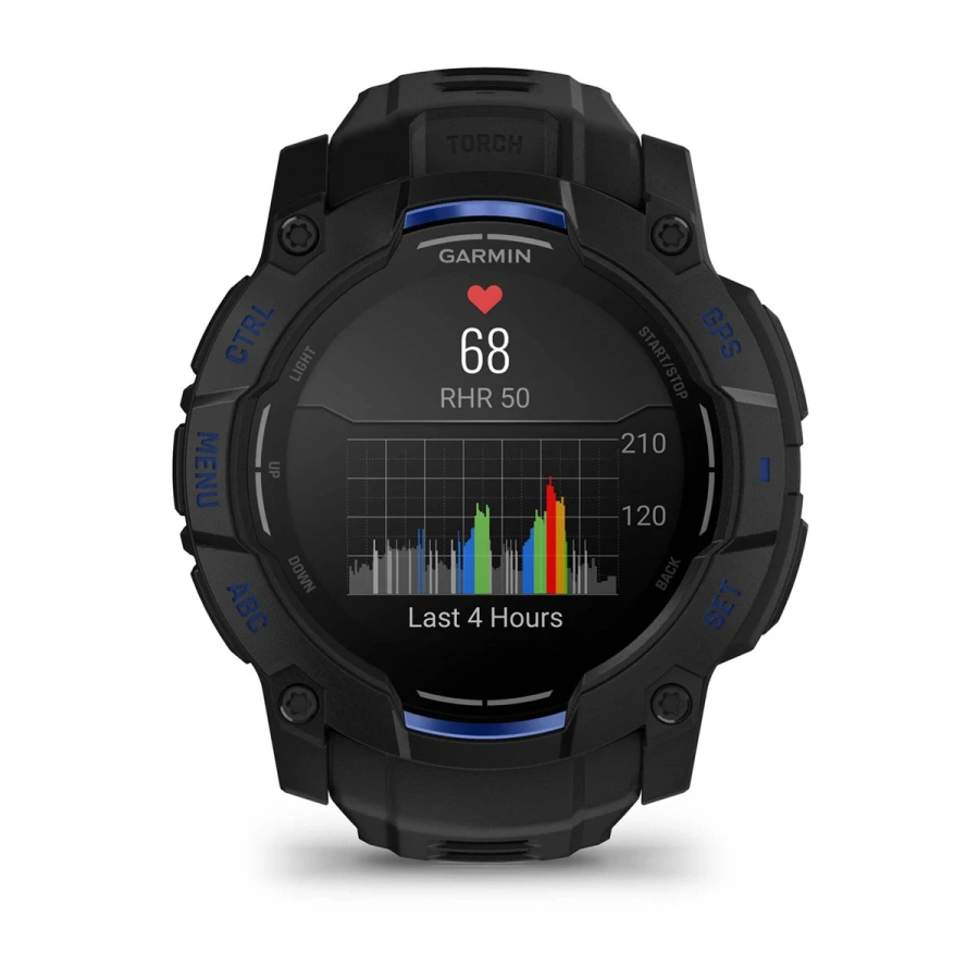 Смарт-годинник Garmin Instinct 3 50mm AMOLED Black with Black/Bolt Blue Band (010-03020-03)
