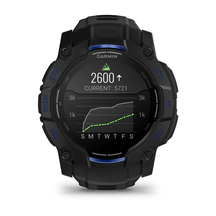Смарт-годинник Garmin Instinct 3 50mm AMOLED Black with Black/Bolt Blue Band (010-03020-03)