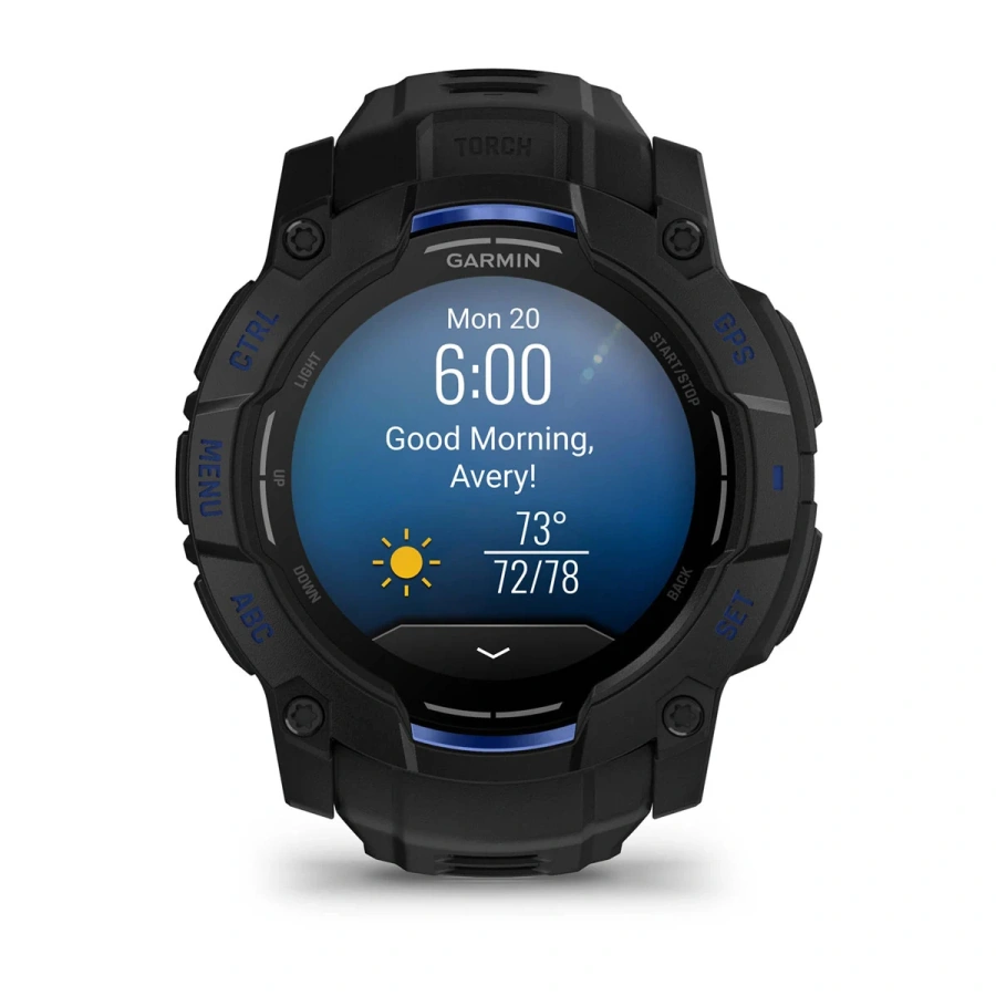 Смарт-годинник Garmin Instinct 3 50mm AMOLED Black with Black/Bolt Blue Band (010-03020-03)