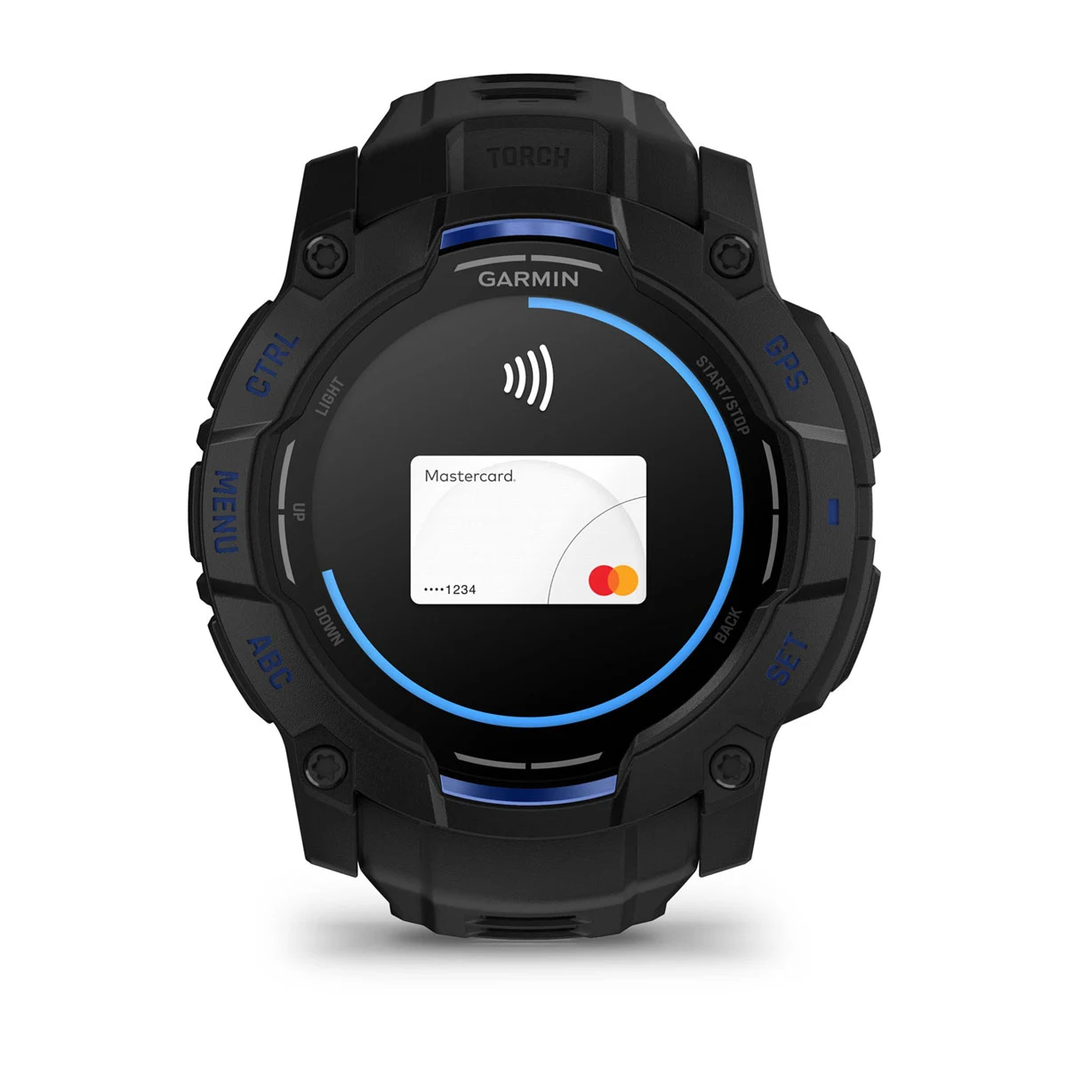 Смарт-годинник Garmin Instinct 3 50mm AMOLED Black with Black/Bolt Blue Band (010-03020-03)