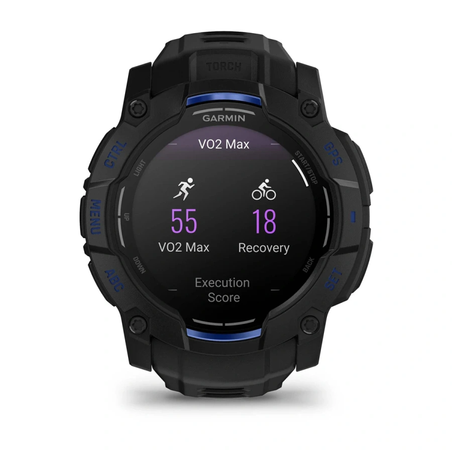 Смарт-годинник Garmin Instinct 3 50mm AMOLED Black with Black/Bolt Blue Band (010-03020-03)