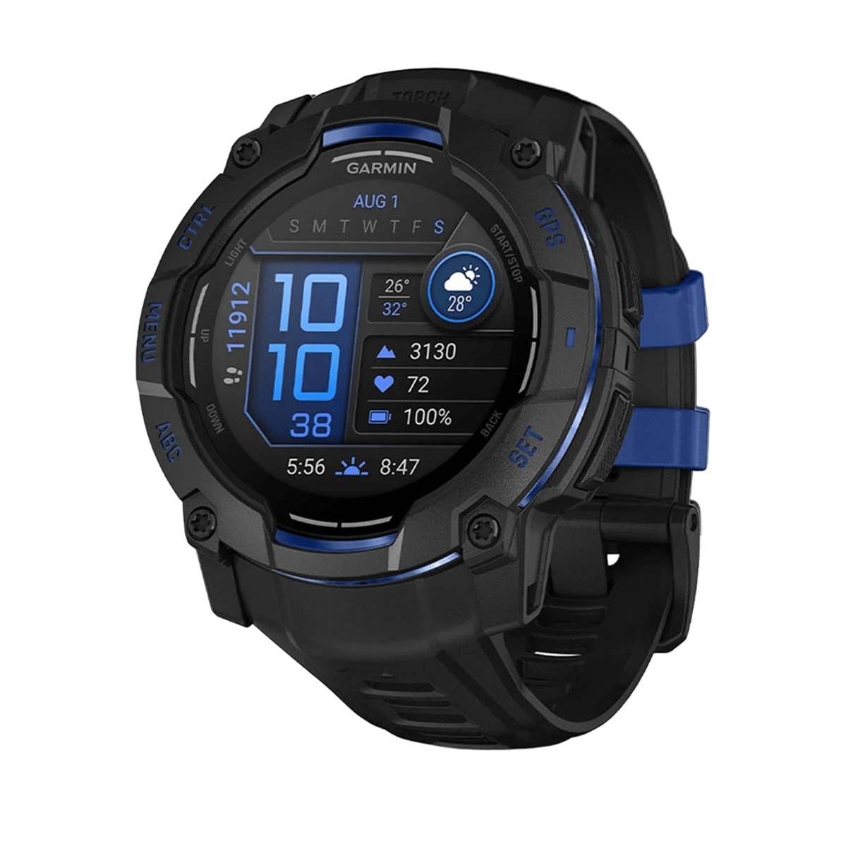 Смарт-годинник Garmin Instinct 3 50mm AMOLED Black with Black/Bolt Blue Band (010-03020-03)