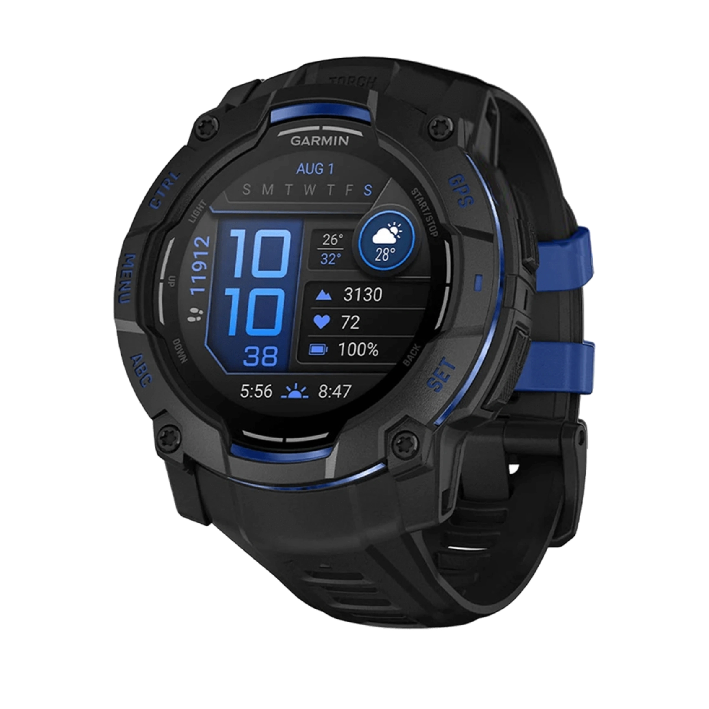 Смарт-годинник Garmin Instinct 3 50mm AMOLED Black with Black/Bolt Blue Band (010-03020-03)