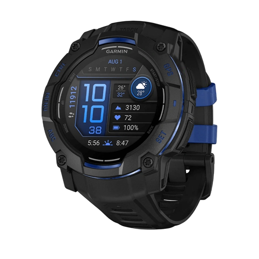 Смарт-годинник Garmin Instinct 3 50mm AMOLED Black with Black/Bolt Blue Band (010-03020-03)