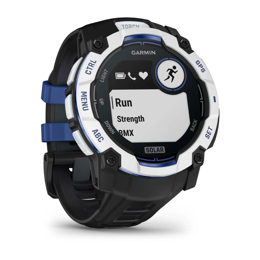Смарт-годинник Garmin Instinct 3 50mm Solar Whitestone with Black/Bolt Blue Band (010-02935-03)