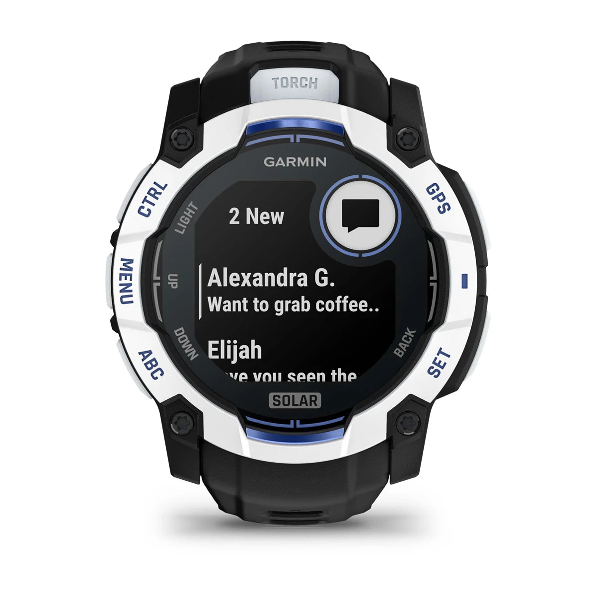 Смарт-годинник Garmin Instinct 3 50mm Solar Whitestone with Black/Bolt Blue Band (010-02935-03)