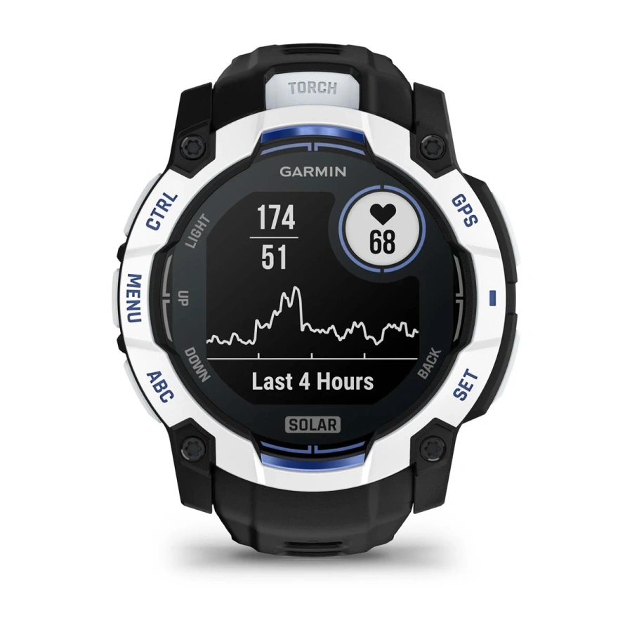 Смарт-годинник Garmin Instinct 3 50mm Solar Whitestone with Black/Bolt Blue Band (010-02935-03)