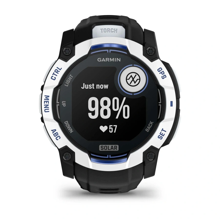 Смарт-годинник Garmin Instinct 3 50mm Solar Whitestone with Black/Bolt Blue Band (010-02935-03)