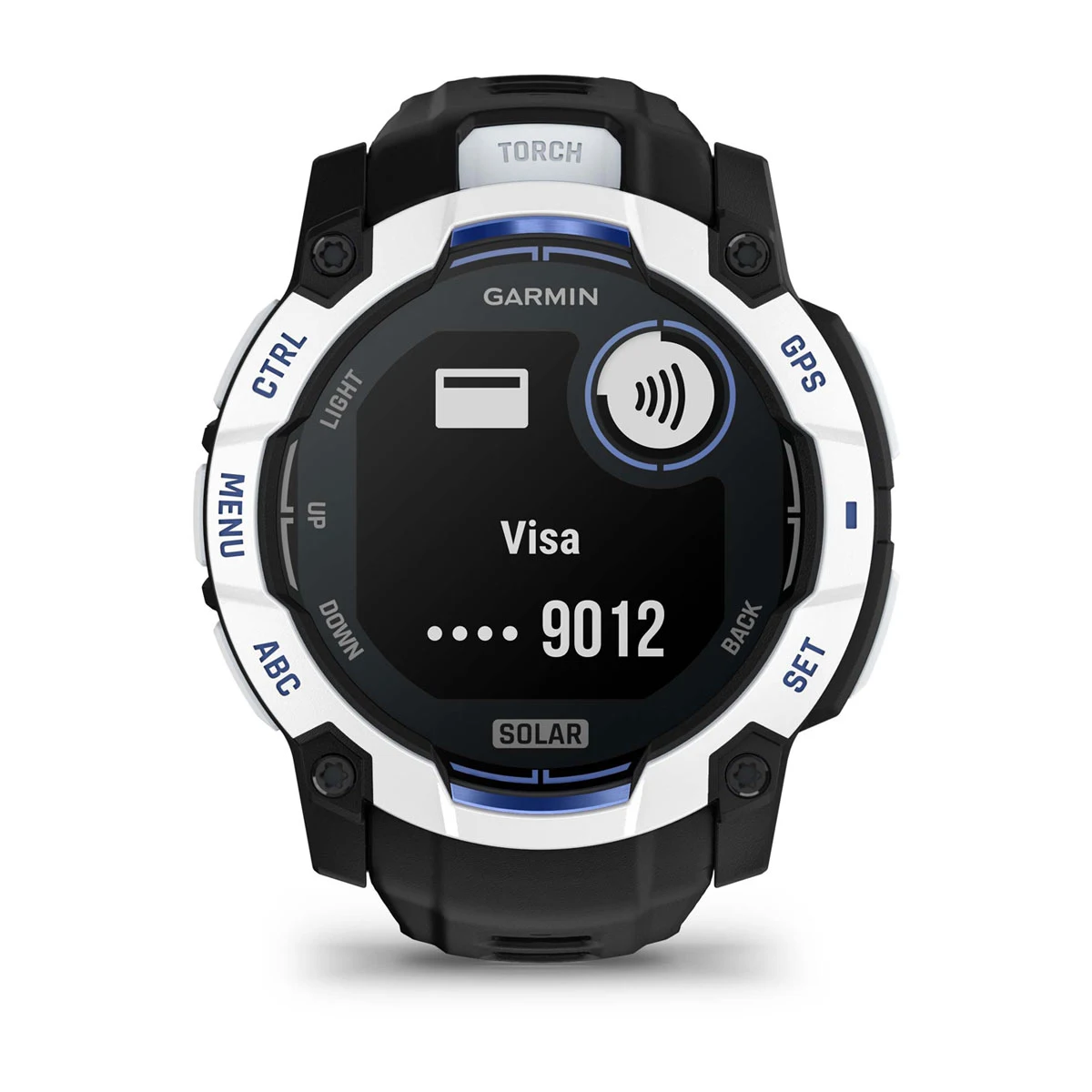 Смарт-годинник Garmin Instinct 3 50mm Solar Whitestone with Black/Bolt Blue Band (010-02935-03)