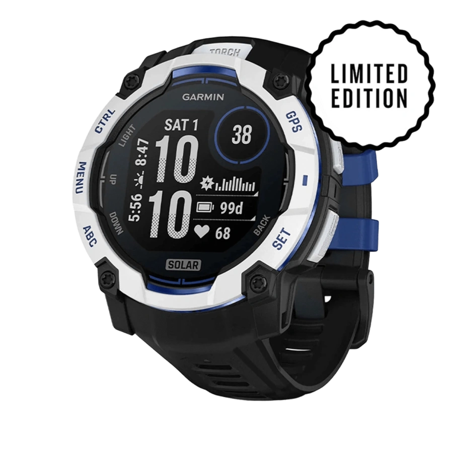 Смарт-годинник Garmin Instinct 3 50mm Solar Whitestone with Black/Bolt Blue Band (010-02935-03)