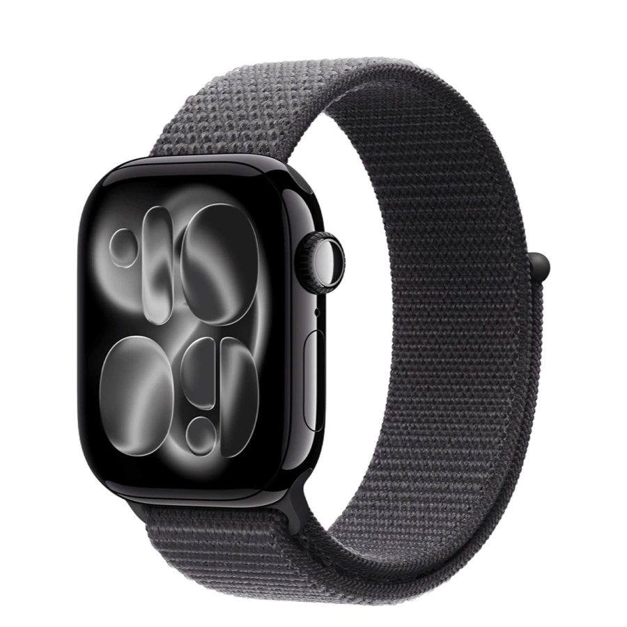 Apple Watch Series 11 GPS 42mm Jet Black Aluminium Case with Dark Gray Sport Loop (MEW04+MFFG4)