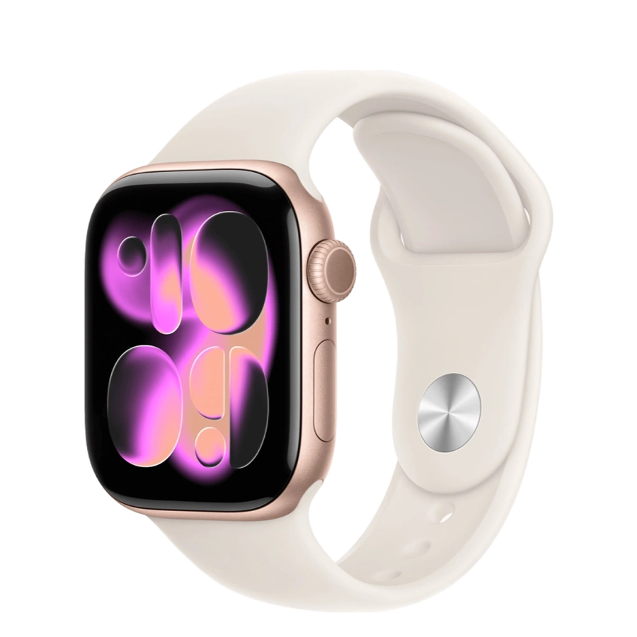 Apple Watch Series 11 GPS 42mm Rose Gold Aluminium Case with Starlight Sport Band - S/M (MEW24+MXLL3)