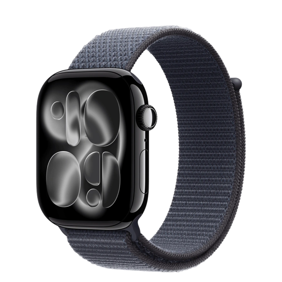 Apple Watch Series 11 GPS 46mm Jet Black Aluminum Case with Anchor Blue Sport Loop (MEW84+MFFH4)