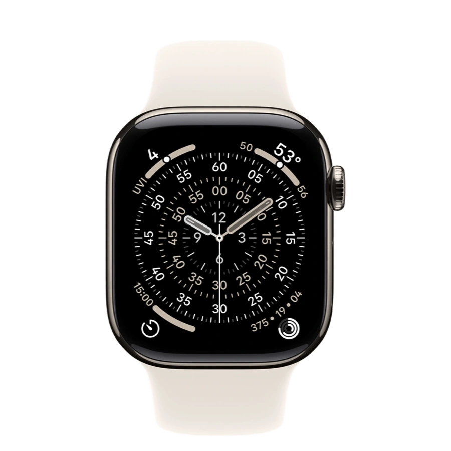 Apple Watch Series 11 GPS + Cellular 42mm Natural Titanium Case with Starlight Sport Band - S/M (MF9H4+MXLL3)