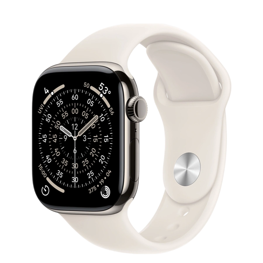 Apple Watch Series 11 GPS + Cellular 42mm Natural Titanium Case with Starlight Sport Band - S/M (MF9H4+MXLL3)